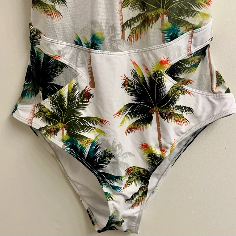 Riversong Backless One Piece Coconut Tropical Palm Tree Swimsuit White SZ XL - Picture 7 of 13